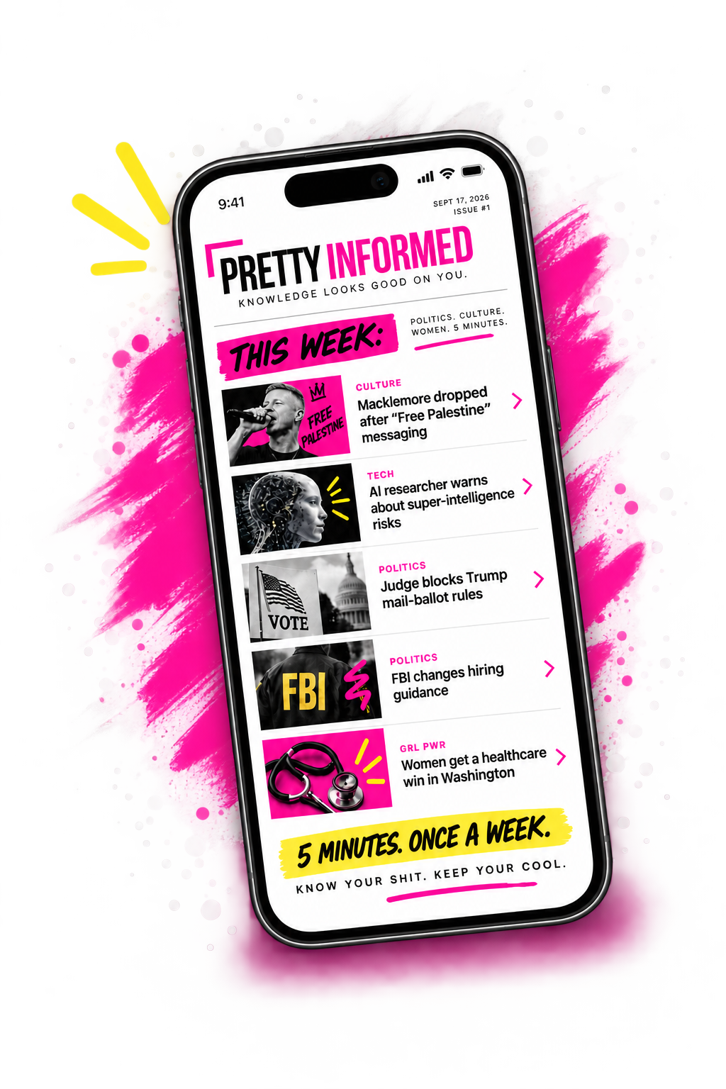 Pretty Informed newsletter on a phone